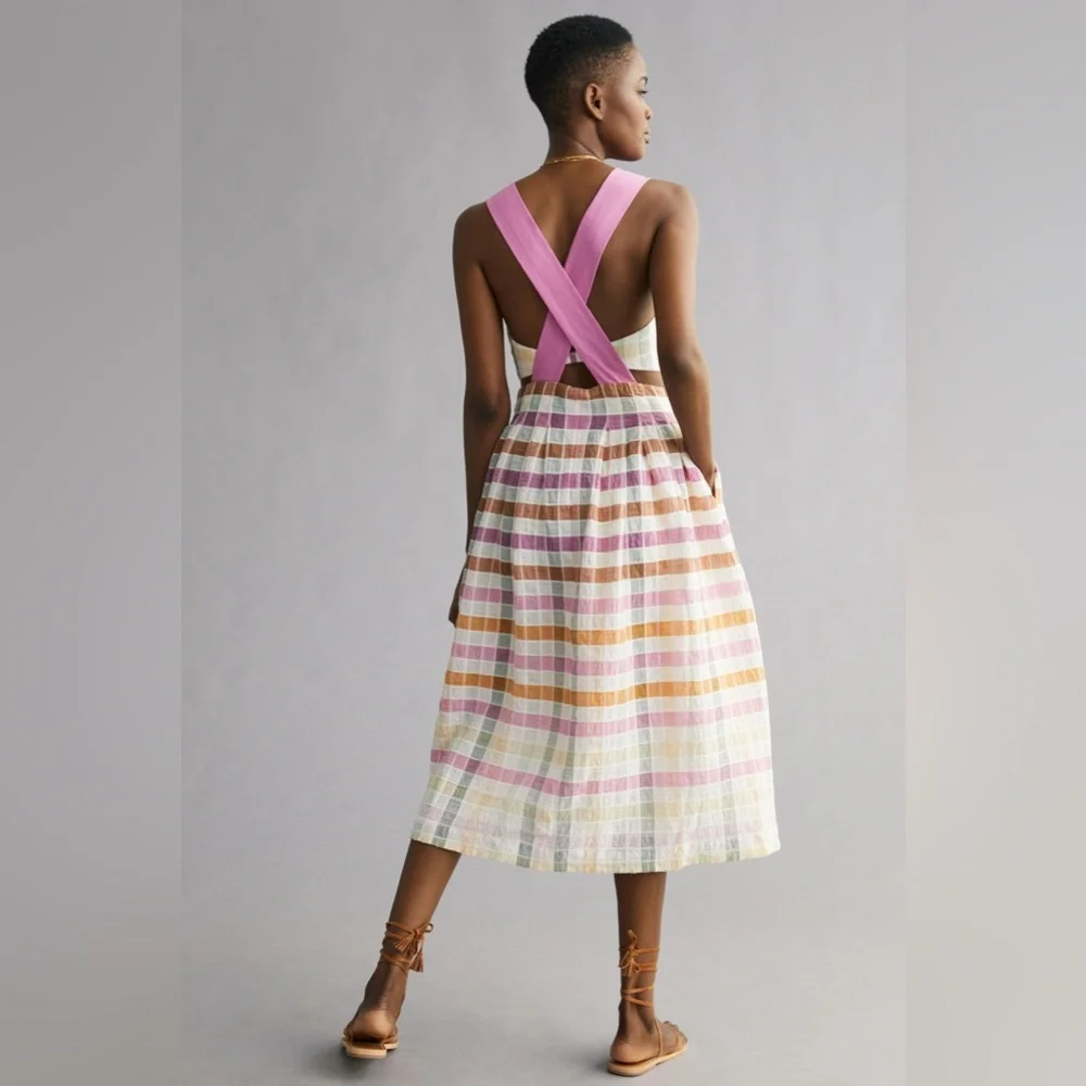 Anthropologie Maeve Ombré Plaid Midi Sundress- NWOT - Picture 3 of 7